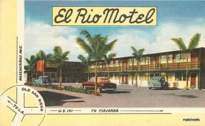 Autos El Rio Motel 1940s San Diego California Colorpicture linen postcard 9573