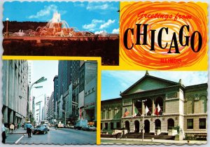 VINTAGE CONTINENTAL SIZE POSTCARD 1970s (3) VIEWS OF CHICAGO ILLINOIS