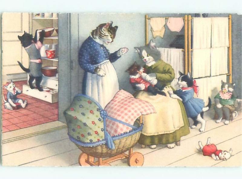 Pre-1980 Mainzer Cats - Printed In Switzerland WITH BABY CARRIAGE AC6715