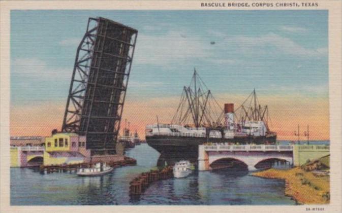 Texas Corpus Christi Cargo Ship Going Under Bascule Bridge Curteich