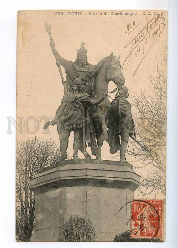 236408 FRANCE PARIS Charlemagne statue 1915 y RPPC to Ethiopia