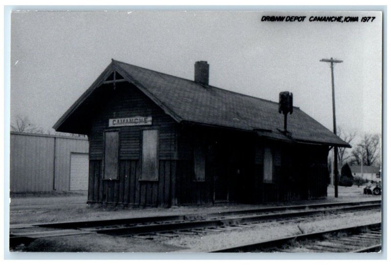 c1977 DRI&NW Camanche Iowa IA Railroad Train Depot Station RPPC Photo Postcard