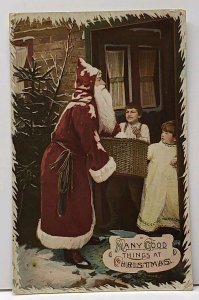 Santa Claus Basket to Children Hand Colored Christmas Eve c1906 Postcard F14