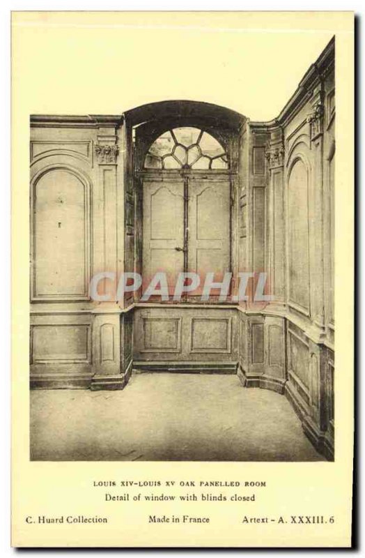 Old Postcard Louis XIV Louis XV Oak Paneled Room Datials of window with close...