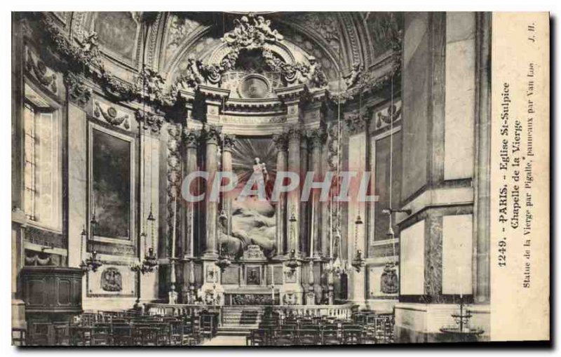 Postcard Old Paris St Sulpice Church Chapel of the Virgin Statue of the Virgi...