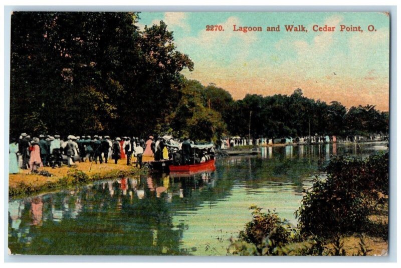 1910 Lagoon Walk Canoe Boat River Lake Cedar Point Ohio Vintage Antique Postcard