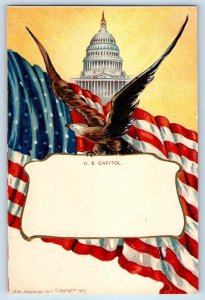 c1905 US Capitol Building Eagle Patriotic Flag Embossed Antique Postcard