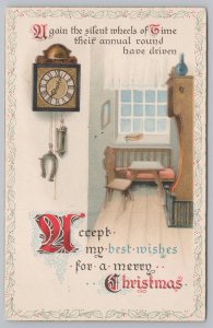 PS Dresden Series #5093~Best Merry Christmas Wishes~Holly Berry Banner~Vtg PC