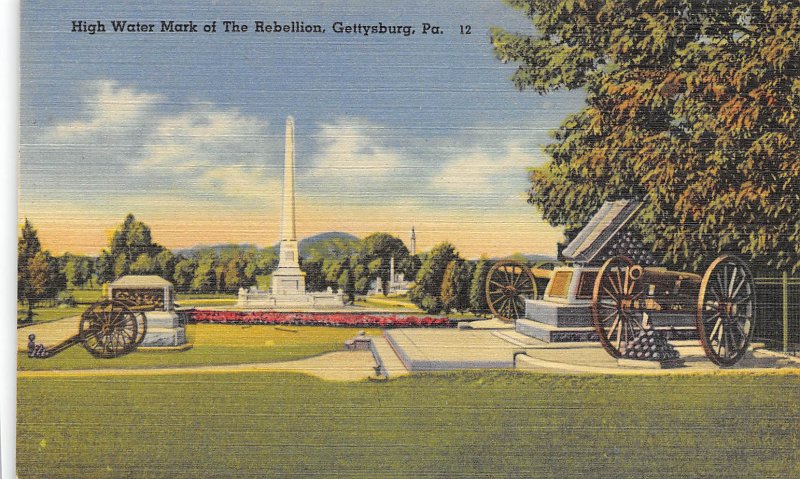 Artillery Guns Civil War Battlefield Gettysburg Pennsylvania linen postcard