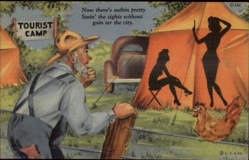 Nude Silhouette Sexy Women in Tent - Old Man Peeping Tom Linen Comic PC