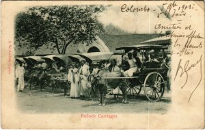 PC CPA SRI LANKA, CEYLON, COLOMBO, BULLOCK CARRIAGES, Vintage Postcard (b12673)