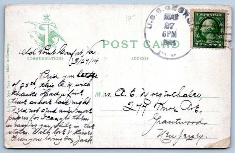 1914 SOUVENIR FROM NORFOLK VIRGINIA LARGE LETTER POSTCARD FROM OLD POINT COMFORT