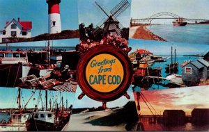 Greetings From Cape Cod Massachusetts Multi View Showing Lighthouse Fishing B...