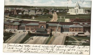 Postcard NY NH  & H Railroad Station & Capitol Providence Rhode Island RI