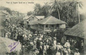 PC CPA SIERRA LEONE VIEW OF REGENT ROAD ON A SATURDAY Vintage Postcard (b24771)