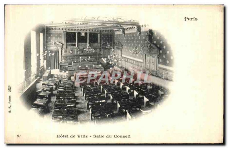 Old Postcard Paris City Hall Council Chambers