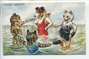 439018 ELLAM Dressed CAT DOG Sea Vintage Mixed Bathing postcard TUCK #9562