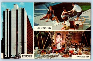 1960 Portland Maine Postcard Sheraton-Eastland Motor Hotel Pool Hawaiian Hut