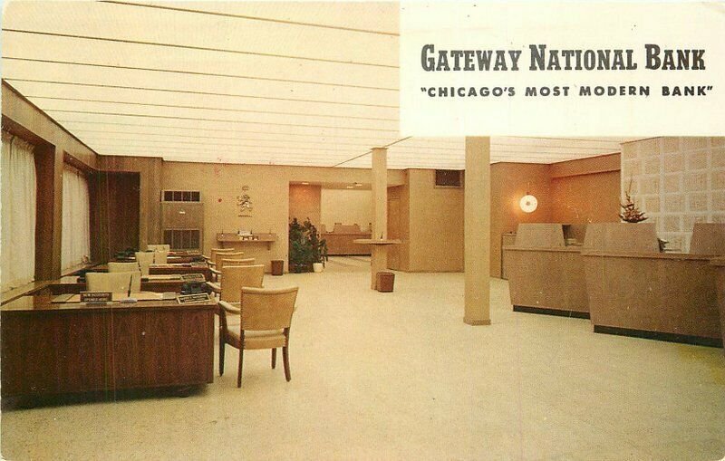 Illinois Gateway National Bank 1958 Interior Lewellyn Studios Postcard 21-12819