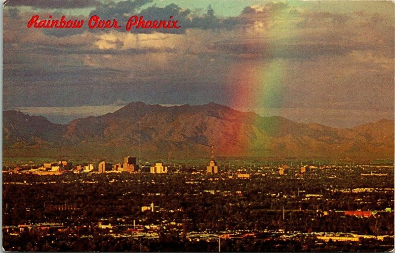 Rainbow Over Phoenix AR Arizona Aerial View Mountains VTG Postcard UNP Unused 