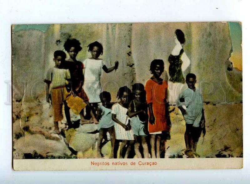 203276 Netherlands Antilles Curacao black men Vintage RPPC