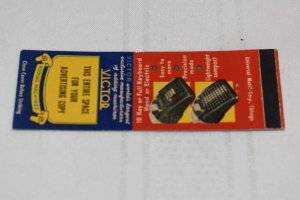 Victor Adding Machines Salesman Sample 20 Strike Matchbook Cover