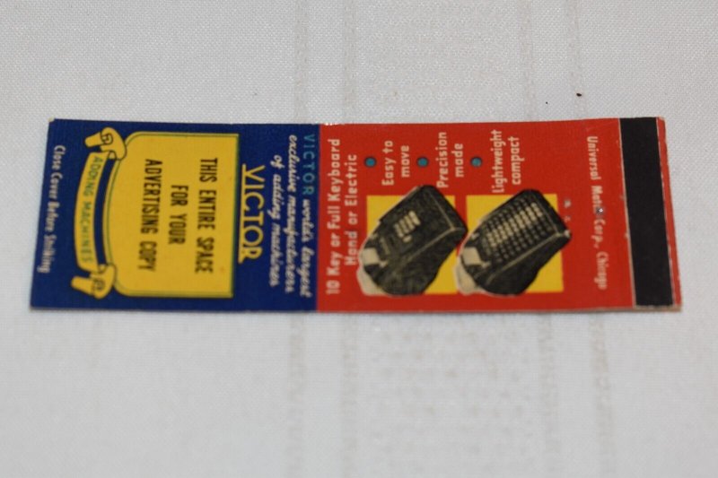 Victor Adding Machines Salesman Sample 20 Strike Matchbook Cover