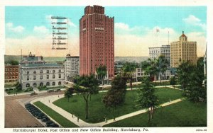 Vintage Postcard 1942 Harrisburger Hotel New Post Office Building Harrisburg PA