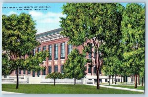 Ann Arbor Michigan MI Postcard New Library University Of Michigan c1940's Trees