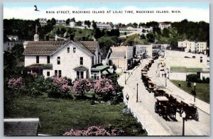 Mackinac Island Michigan 1940s Postcard Main Street Mackinac Island Lilac Time