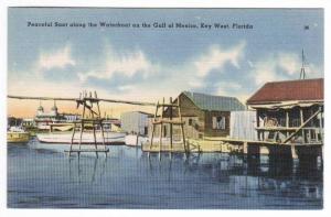Waterfront Boats Key West Florida 1940s linen postcard
