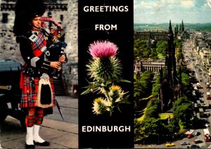 Scotland Edinburgh Greetings Princes Street and Highland Piper