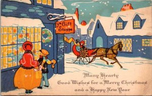 Merry Christmas Art Deco Ye Gift Shoppe Postcard