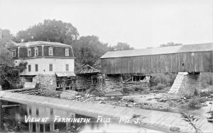 VIEW AT FARMINGTON FALLS MAINE~DAM & COVERED BRIDGE-REAL PHOTO POSTCARD