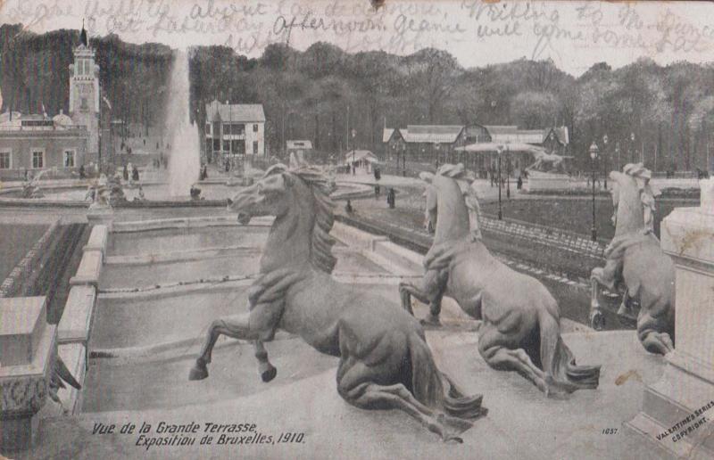 Bruxelles La Grande Terrasse Bruxelles 1910 Belgium Horse Monument Old Postcard