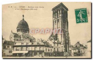 Postcard Old Tours Basilica of St. Martin and tower Charlemagne North Coast