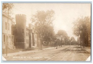 c1910's Armory & Street View Everett Massachusetts MA RPPC Photo Postcard