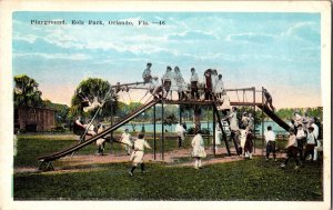 Playground in Eola Park, Orlando FL Swings, Slides c1923 Vintage Postcard R48