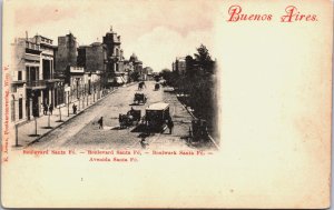 Argentina Buenos Aires Boulevard Santa Fe Vintage Postcard C051