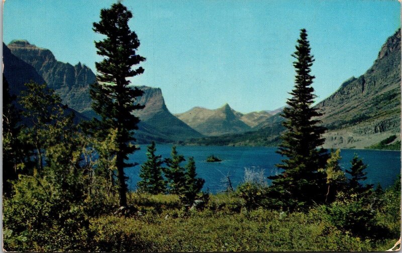 Scenic St Mary Lake Glacier National Park Montana Chrome Cancel WOB Postcard 