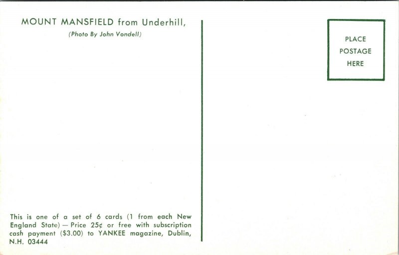 Mount Mansfield Underhill Vermont VT Postcard VTG UNP Vintage Unused Chrome 