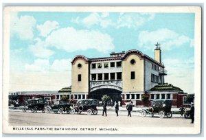 c1920 Belle Isle Park The Bath House Classic Cars Detroit Michigan MI Postcard