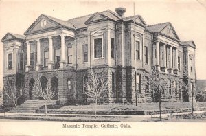 Guthrie Oklahoma Masonic Temple, B/W Lithograph Vintage Postcard U8905