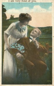 Vintage Postcard 1910's I am Very Fond of You Man & Woman in Love