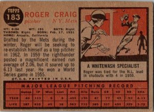 1962 Topps Baseball Card Roger Craig New York Mets sk1866