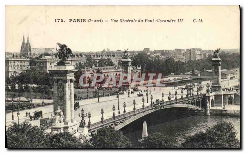 Postcard Old Paris 7 stop General view of Alexander III bridge