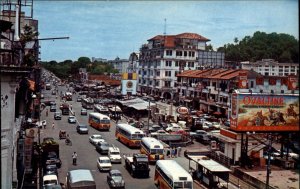 Singapore Street Scene Bus Buses Ovaltine Billboard Vintage Postcard