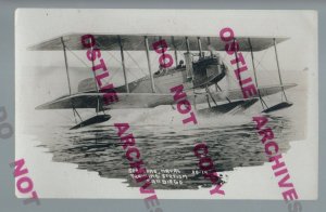 San Diego CALIFORNIA RPPC c1918 AIRPLANE Water Landing U.S. NAVY Seaplane CA