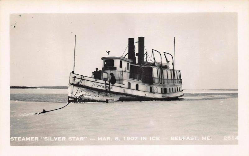 Steamship Silver Star March 8, 1907 in Ice Belfast ME RPPC Postcard