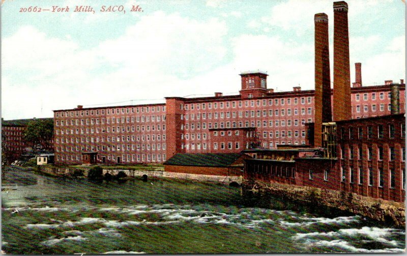 Saco Maine~York Manufacturing Co Textile Mills~Factory Waterfront~c1910 